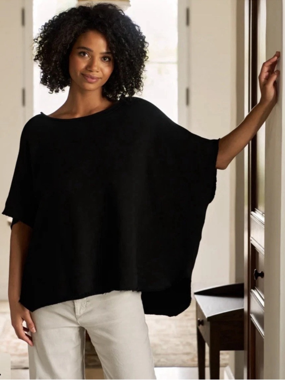 Frank & Eileen Women's Black Olive Original Capelet Oversized Top